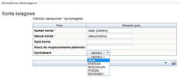 Dodanie konta ksiegowego Widok dodawania konta ksiegowego